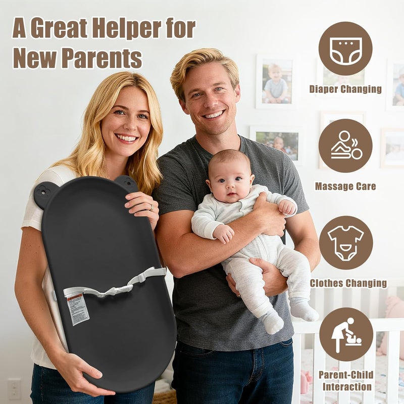 FLEUFAB Changing Pad, Wipeable Diaper Changing Pad with Safety Belt for Changing Table, Nursery, Dresser, EVA Non-Slip Baby Changing Table Pad, Black - Image 5